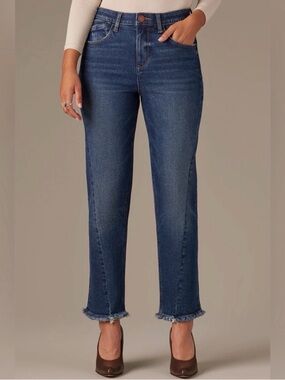 Democracy Ab Solution Jeans Cropped Straight Leg Stretchy Dark Wash Raw Hem NWOT